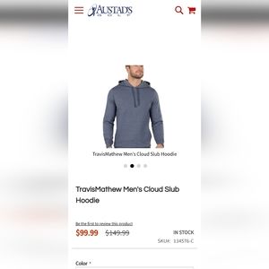 $149 Travis Mathew Mens Longsleeve T-Shit Hoodie. Medium.  Blue. NWT!!!